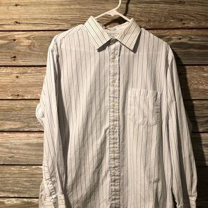 Vintage Burberry of London l/s button down shirt. White w/ pinstripe. 16 1/2x34